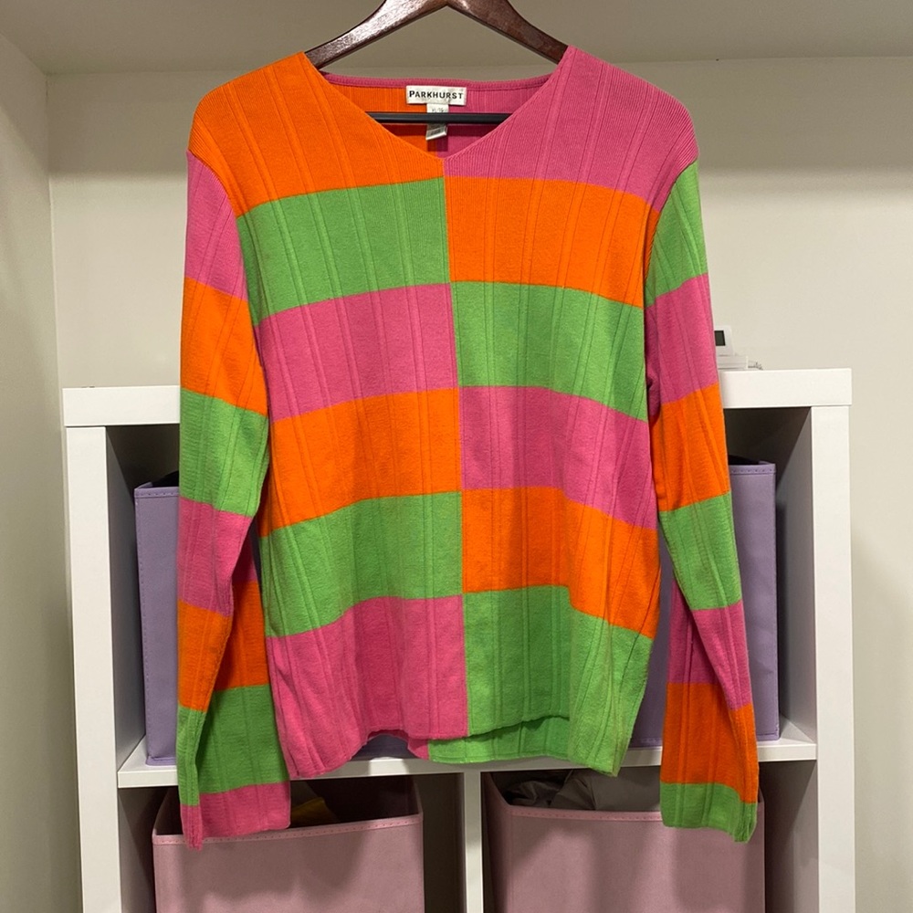 Vintage Parkhurst 90s Y2K Neon Colorblock Sweater Size XL
